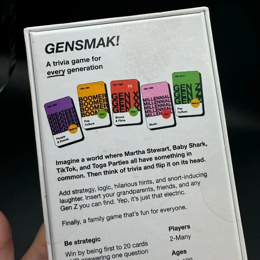 GENSMAK! Party Game - Engaging Multi-Generational Trivia Game with Comedic Hints